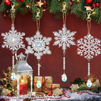 Decoração de natal DIY Diamante Pintura Ornamento de Arte floco de Neve, Árvore de Natal Pingente de Ano Novo, Decoração Presentes de Natal