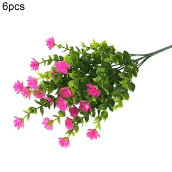 6Pcs Flor Artificial Vivas Non-fading Plástico Multiuso Falso Flor de Grama para Decoração de Casa Plantas Artificiais