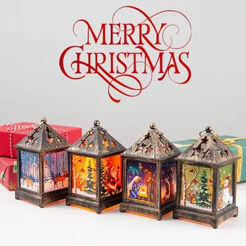 Natal Retro Lanterna de Artesanato Luz da Noite DIY Santa de Jesus Noel, Boneco de neve Leve Para Casa Enfeites de Natal Decoração de Natal