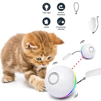 Novo Automático Inteligente Gato de Brinquedo Bola Interativo Catnip USB Recarregável de Auto-Rotação LED Colorido Pena Bell Brinquedo de Estimação