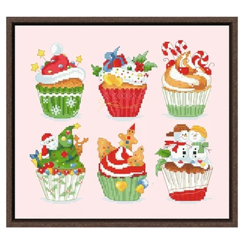 Cupcakes de natal em ponto cruz kits de doces doces de food design 18ct 14ct 11ct cor-de-rosa de lona de costura bordado DIY decoração de cozinha