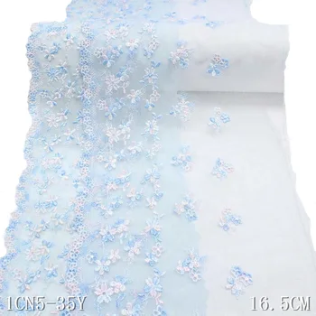 32 Jardas de Renda Bordada Guarnições Azul Floral de Tecido Para Boneca de Casamento de Vestuário, Acessórios Vestido de Costura de Apliques de Traje DIY Artesanato