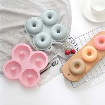 4 Cavidade Donut Molde de Silicone antiaderente Assadeira resistente ao Calor Reutilizáveis Dobrado Donuts Maker Colorido Suave Sobremesa Ferramenta para Tomada de
