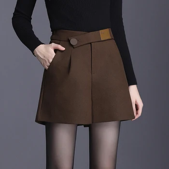 Estilo coreano de Moda das Mulheres de Retalhos Preto de Lã Shorts , Mulher de Roupas 3xl Casual de Inverno Queda de Lã Shrots