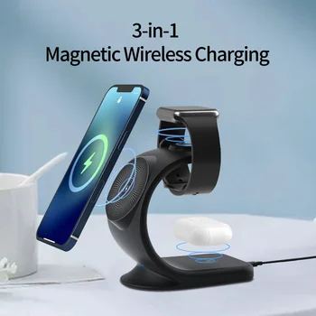 Novo Design 15W 3 em 1 Magnéticos sem Fio do Carregador para o iPhone 12 Pro Máximo de 12 Mini Quick Charge para Airpods Pro/Apple Relógio 6