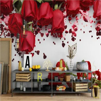 Românticas Rosas Vermelhas Foto de papel de Parede 3D de Casamento Quarto, Sala de estar, Quarto, Decoração Floral Mural, papel de Parede 3D Papéis de Parede Decoração da Casa