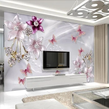 Papel de parede personalizado 3d murais elegante e elegante diamante jóia da flor de fundo de parede de sala de pintura decorativa de papel de parede