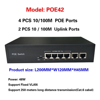 4CH 48W de Rede POE Switch 10/100Mbps com IEEE 802.3 af/at Over Ethernet da Câmera do IP/ AP sem Fio da Câmera do CCTV Sistema de