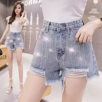 Cintura alta Hot-dip Shorts Jeans Mulheres de 2022 Verão Nova Versão coreana Fina E Desgastado de Uma linha de Perna Larga Hot Pants