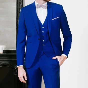 Azul Royal Formal de Ternos para homens Slim Fit Personalizada de Casamento do Noivo Smoking de 3 peças de Moda Masculina Jaqueta Colete com Calças