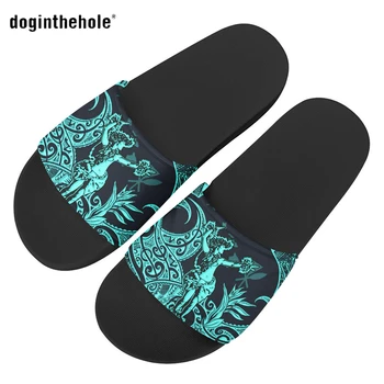 Doginthehole Mulheres de Casa de Chinelo para Não Escorregar Hula Girl Polinésia Imprimir Slides de Sandálias de Senhoras da Moda Feminina Praia de Chinelo para o Verão