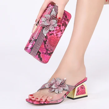 O Mais Recente Design Da Marca Saco De Sapato Definido No Verão Nigéria Estampa De Leopardo Flor De Strass, Chinelos De Luxo Festa De Casamento Sapatos