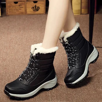 Novos Em Mulheres Botas de Veludo Lace-up de Neve Impermeável Sapatos de Algodão, Botas de Mulheres de Inverno de 2022