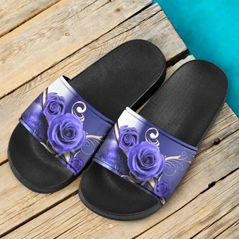 ELVISWORDS Gótico Rosa Padrão de Mulheres Chinelos de Praia no Verão Sandálias de Meninas Luz Sandalias para Senhoras Casa Recurso de Impressão de Sapatos