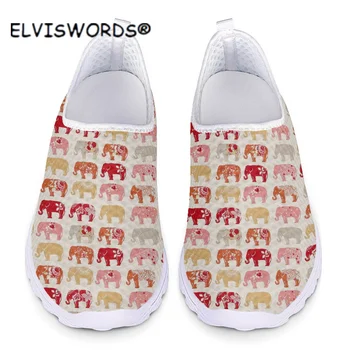 ELVISWORDS Causal Senhora, Sapatilhas Flats Elefante Bonito Impressão Primavera Verão Confortável Mulheres de Malha de Ar Sapatos Chaussures de Femme