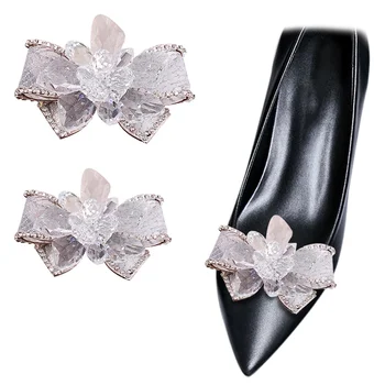 Girando o Fio do Arco Clips de Sapato Elegante Sapato Enfeite Sapata de Acessórios Destacável Sapato de Cristal da Flor para as Mulheres, Meninas 2 Pcs