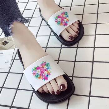 Forma de Coração de amor Flor de Impressão Bela Estética Senhora Chinelo Sapatos Harajuku Verão as mulheres chinelos de quarto Mujer
