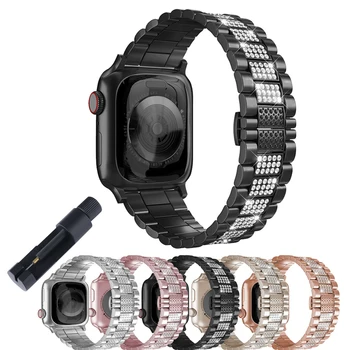 Cinta de Aço inoxidável para a Apple Faixa de Relógio de 45mm 41mm de Diamante Metal belt Link pulseira Iwatch banda 7 6 5 4 40 mm 44 mm 38 mm 42 mm