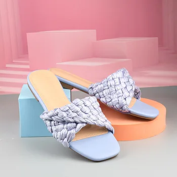 Sapatos femininos 2022 Verão Televisão Tecer Tamanho Grande, Casual, ao ar livre Sapatos femininos, Chinelos de Abastecimento de Candy Color