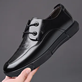Mens sapatos Casuais de Vaca 100% Couro Genuíno de Negócios Sapatos Homens Outono Impermeável Lace-up Designer de Sapatilhas