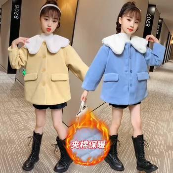 As meninas Meninos do Bebê Jaqueta casaco Outwear 2021 Amarelo Pele Engrossa o Inverno, Além de Veludo Quente Agasalho de Lã de Roupas para Crianças