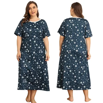A Coleção Primavera / Verão Senhoras De Dormir De Camisola Solta Moda De Impressão Mulheres Pijama Vestido Tamanho Grande