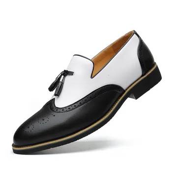 Novo Britânico Vintage Borla Homens Sapatos De Couro De Moda Casual, Vestido Formal Sapatos Sapatos De Cunha De Casamento Sapatos Brogue