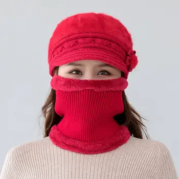 Boa aparência Elegante Frio de Inverno Térmica Adultos de meia-idade Cap Lenço Kit Repicado Suave Chapéu de Senhoras Aquecedor de Pescoço para Camping
