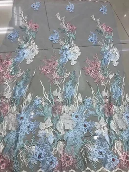 5 metros csh003-1# floral novas esferas coloridas de luxo bordado líquido de malha laço de tecido para o vestido de corte de vestido de festa/ocasião