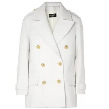 moda branco ol double breasted casaco de cashmere mulheres lapela entalhe em linha reta grossa quente casaco de lã
