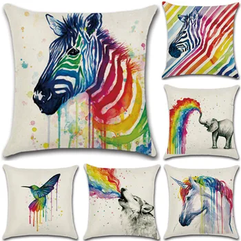 Novo Arco-Íris Zebra, Um Elefante Impresso Tecido De Linho Fronha, Travesseiros Capa De Almofadas De Decoração Do Quarto Fronha