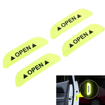 4pcs/set Estilo Carro Etiqueta do Carro do Auto de Decoração de Iluminação da Noite Luminosa Fitas Reflexivas Abrir Adesivo de Porta Aberta Aviso de Segurança