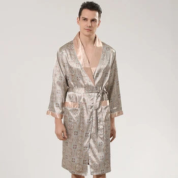 Plus Size 5XL Homens Robe de Cetim Roupão de banho Macio, Aconchegante Manga Longa Camisola de Quimono Homens Banheira Vestido Impresso Vestes Casa de Pijamas de Cetim