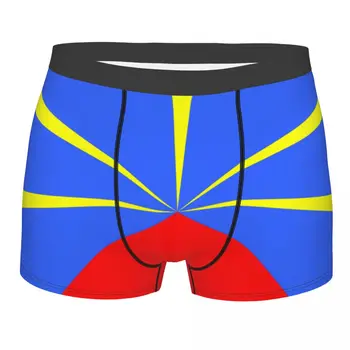 Homens de Cueca Cueca Proposta Bandeira De Rﾩunion de Impressão Homens Boxer Shorts de Elástico Masculino Calcinha