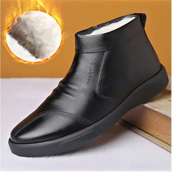 Negócios Sapatos de Couro PU Sapatos de Homens Inverno Botas de Algodão Quente de Sapatos para o Inverno Frio de Couro de Vaca Homens Tornozelo Botas de Calçado Masculino