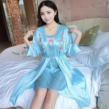 2023 Verão de Mulheres Nightdress Nova coreano Moda Sling Ice Seda Nightdress Camisola de Duas peças de Conjunto de Mulheres a casa de Roupas