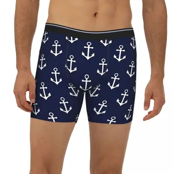 Azul marinho Náutico Padrão de Ancoragem Cuecas Breathbale Calcinha Underwear Masculino Cuecas Boxer estendido cueca