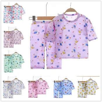 Crianças Pijamas Bebê Primavera Verão Meninas Algodão Conjuntos De Meninos Homewear Pijama O-Pescoço Crianças Mangas Compridas + Calças De Roupas Unissex