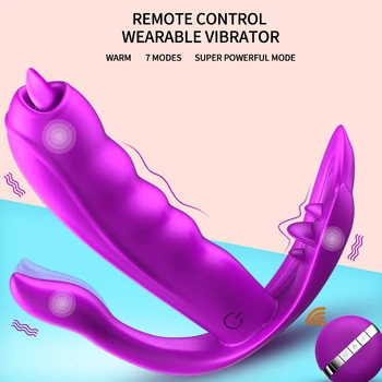 Controle remoto Wearable Vibrador Vibrador Clitóris, ponto G, Anal, Estimulador de Temperatura Constante Língua Lamber Massager de Brinquedos Sexuais para as Mulheres