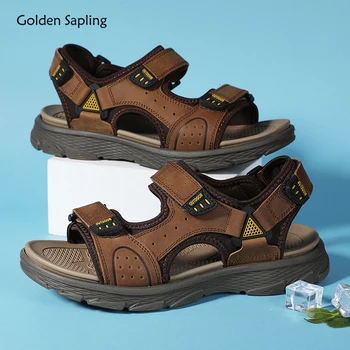 Ouro Rebento de Praia, Sandálias de Couro Genuíno de Verão, Sapatos da Moda Retrô dos Homens Sandálias de Clássicos de Lazer Calçado Homens Casual Sapatos