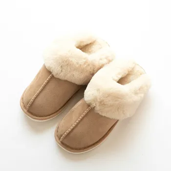 Masculino Inverno Família Chinelo Cor Sólida Simples Quente Slides Homens De Pelúcia Sapatos De Algodão Macio Simples Chinelo Peludo Homens Sapatos