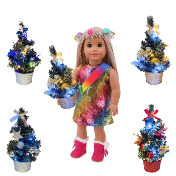 Casa de bonecas Acessórios DIY Árvore de Natal 20Cm Mini Árvore de Pinheiro para 18Inch Boneca Reborn Decoração de Casa de Decoração de Natal Dom Crianças