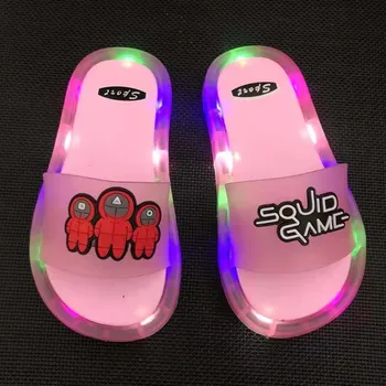 2022 Verão Meninas Meninos Luminosa Chinelos de quarto de Crianças PVC Macio Sapatos de Criança para Casa Sandálias Confortáveis do Bebê Slides sapatos de cor-de-rosa