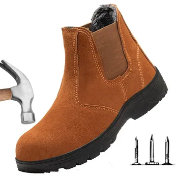 Inverno Seguro contra acidentes de Trabalho Sapatos Frio-a prova de Homens de Mais de Veludo de Alta-top antiderrapante biqueira de Aço Anti-esmagamento Anti-perfuração Botas de Trabalho