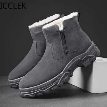 Inverno Europeu, Americano de nova cor sólida neve botas de couro de moda casual zíper lateral para se manter aquecido, o desgaste-resistente homens botas