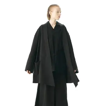 Homens trench coat casaco de quimono solta super oversize preto escuro
