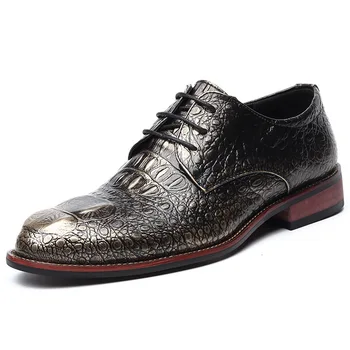2021 Clássico Crocodilo Padrão de Business Flat Shoes Homens Designer Vestido Formal Sapatos de Couro dos Homens lace-up Festa de Natal Sapatos