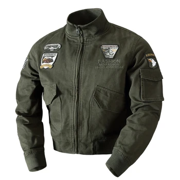 2021 Homens Militar Bomber Jackets Homens de Outono Inverno Casual Sólido Zíper da Jaqueta de Piloto Novo Stand Colar Masculino Bordado Fino Casaco