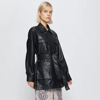 Multi-bolso Punk jaqueta de couro feminina Locomotiva bolsos estilo de costura pu de couro e a roupa de couro preto, jaquetas de F1476