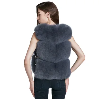 Luxo de Inverno para Mulheres Genuínas Wholeskin Fox Fur Vest Senhora Curto Colete Feminino Gilet VF5058